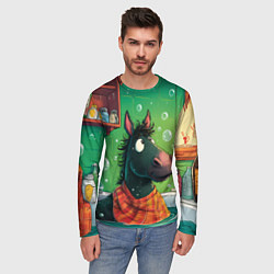 Лонгслив мужской Лошадь моется в ванной, цвет: 3D-принт — фото 2