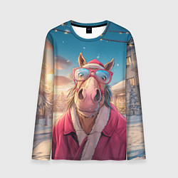 Лонгслив мужской Удивленная лошадь в очках, цвет: 3D-принт