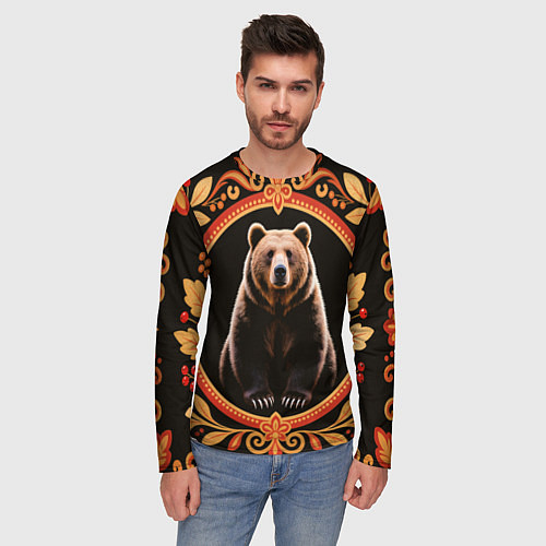 Мужской лонгслив Медведь в орнаменте / 3D-принт – фото 3