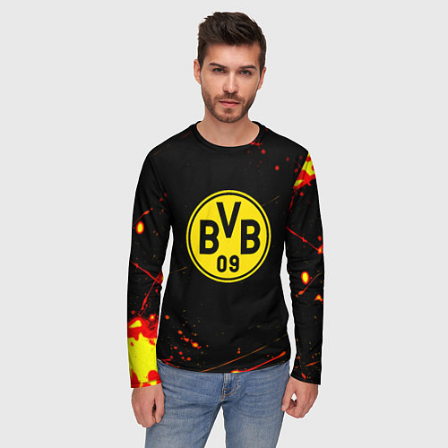 Мужской лонгслив Боруссиа огненные краски текстура / 3D-принт – фото 3