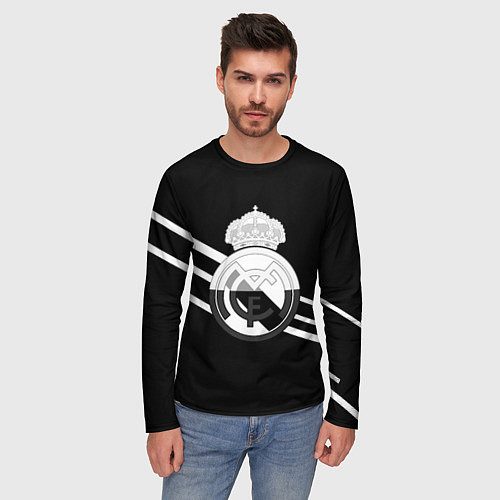 Мужской лонгслив Реал Мадрид полосы текстура линии / 3D-принт – фото 3