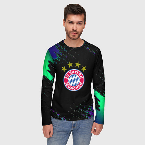 Мужской лонгслив Бавария Мюнхен краски текстура / 3D-принт – фото 3