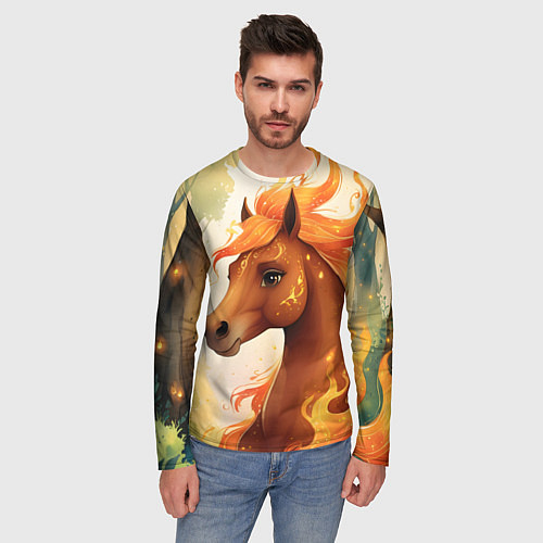 Мужской лонгслив Милая огненная лошадь / 3D-принт – фото 3