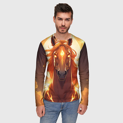Мужской лонгслив Огненная лошадь в свечении / 3D-принт – фото 3