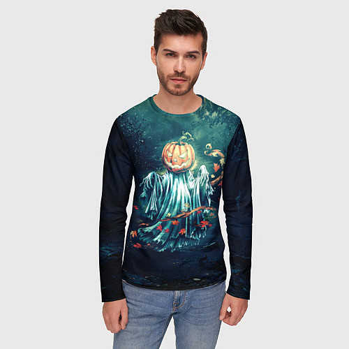 Мужской лонгслив Тыква призрак / 3D-принт – фото 3