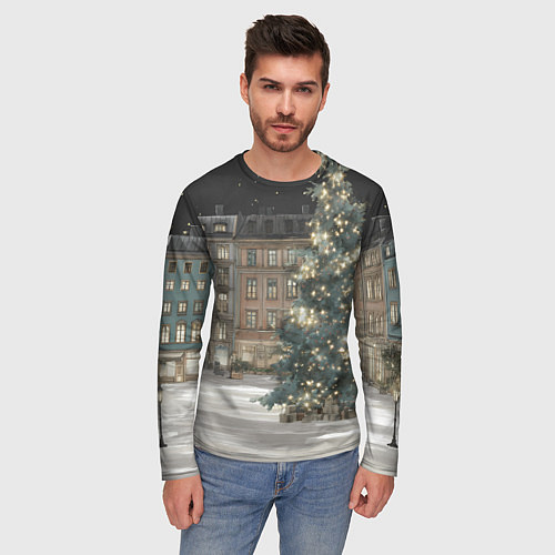 Мужской лонгслив Елка во дворе / 3D-принт – фото 3