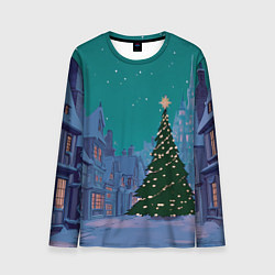 Лонгслив мужской Зеленая новогодняя елка во вдоре, цвет: 3D-принт