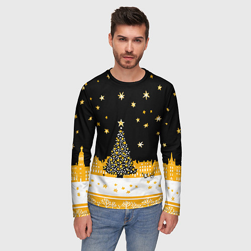 Мужской лонгслив Новый год в черно-желтом стиле / 3D-принт – фото 3