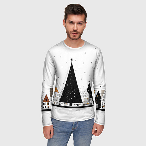 Мужской лонгслив Новый год - минимализм / 3D-принт – фото 3