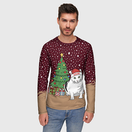 Мужской лонгслив Кот Бендер и ёлка / 3D-принт – фото 3