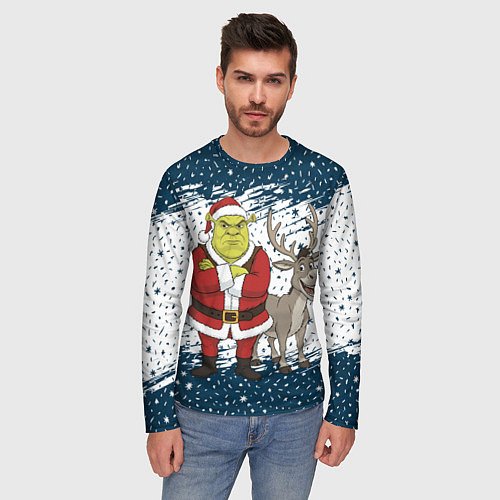 Мужской лонгслив Шрек и Осел - новый год / 3D-принт – фото 3
