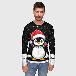 Лонгслив мужской Пингвин в шапке Санты, цвет: 3D-принт — фото 2