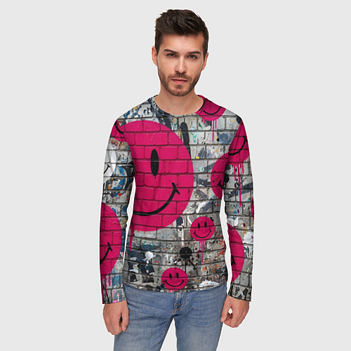 Мужской лонгслив Розовые смайлы граффити / 3D-принт – фото 3