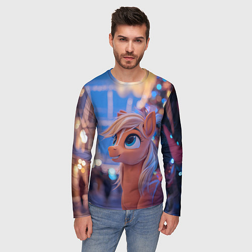 Мужской лонгслив Милая лошадка символ 2026 / 3D-принт – фото 3