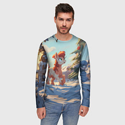 Лонгслив мужской Лошадка любуется елкой, цвет: 3D-принт — фото 2