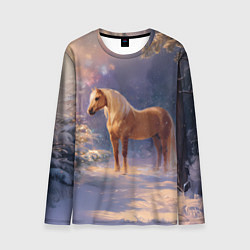 Лонгслив мужской Лошадка в новогоднем лесу, цвет: 3D-принт