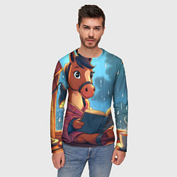 Лонгслив мужской Лошадка уютным вечером, цвет: 3D-принт — фото 2