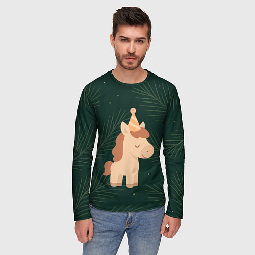 Мужской лонгслив Милая лошадка с колпаком / 3D-принт – фото 3