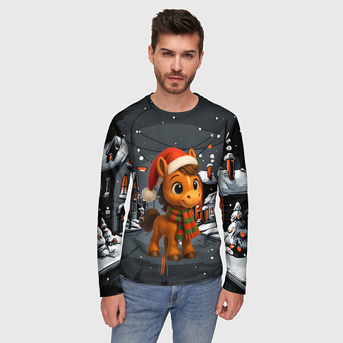 Мужской лонгслив Новогодняя лошадка 2026 год / 3D-принт – фото 3