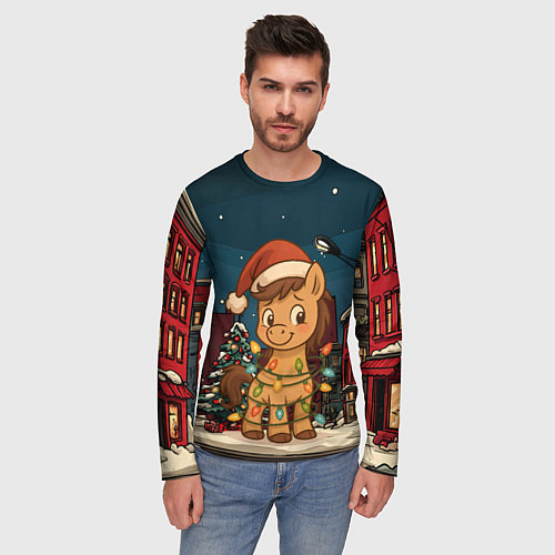 Мужской лонгслив Лошадка в новогодней гирлянде / 3D-принт – фото 3