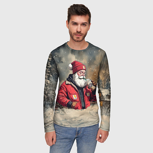 Мужской лонгслив Санта с капучино / 3D-принт – фото 3