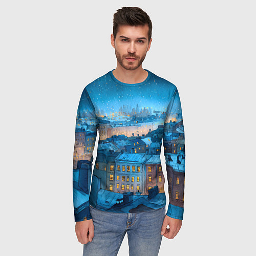 Мужской лонгслив Крыши зимнего Питера / 3D-принт – фото 3