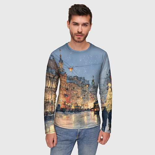 Мужской лонгслив Вечер Санкт-Петербурга / 3D-принт – фото 3
