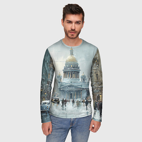 Мужской лонгслив Санкт-Петербург зимний пейзаж / 3D-принт – фото 3