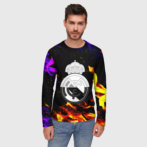 Мужской лонгслив Реал Мадрид огонь текстура / 3D-принт – фото 3