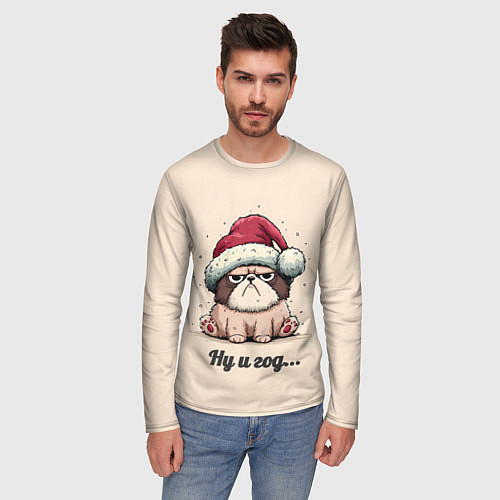 Мужской лонгслив Уставший песик - ну и год / 3D-принт – фото 3