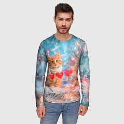 Лонгслив мужской Котенок и гирлянда из сердечек, цвет: 3D-принт — фото 2