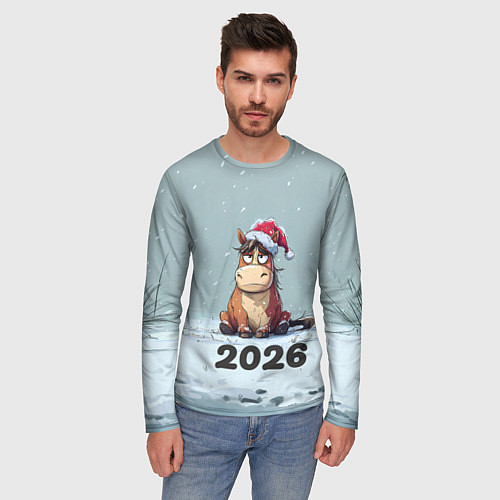 Мужской лонгслив Уставшая лошадка 2026 / 3D-принт – фото 3