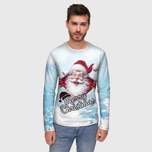 Мужской лонгслив Санта в зимнем лесу / 3D-принт – фото 3