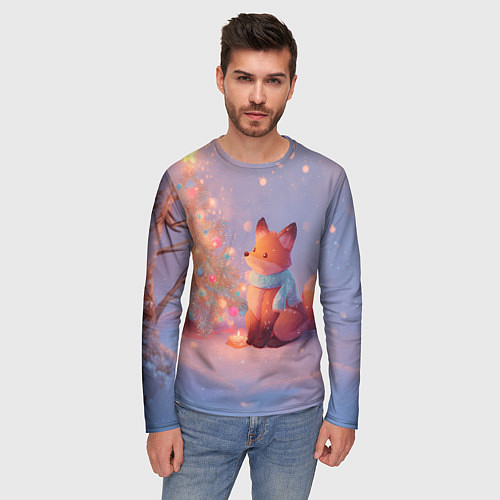 Мужской лонгслив Лисичка Новый год / 3D-принт – фото 3