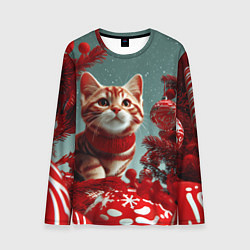 Лонгслив мужской Рыжий кот - Новый год, цвет: 3D-принт