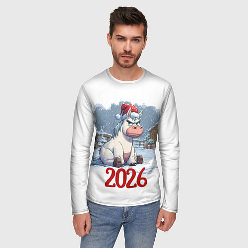 Мужской лонгслив Сердитая лошадь 2026 / 3D-принт – фото 3