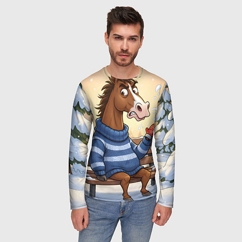 Мужской лонгслив Конь на лавочке / 3D-принт – фото 3