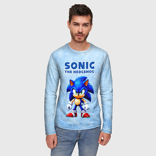 Мужской лонгслив Соник - синий ёж / 3D-принт – фото 3