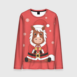 Лонгслив мужской Новогодняя лошадка с подарком, цвет: 3D-принт