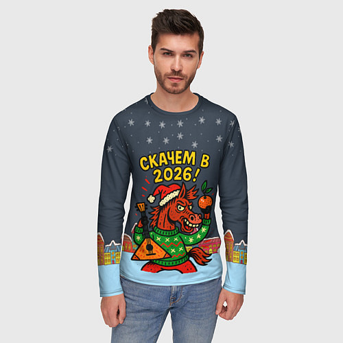 Мужской лонгслив Скачем в 2026 год / 3D-принт – фото 3
