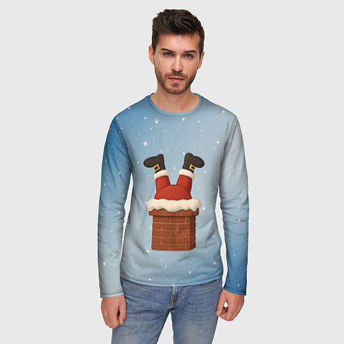 Мужской лонгслив Санта торчит из трубы / 3D-принт – фото 3