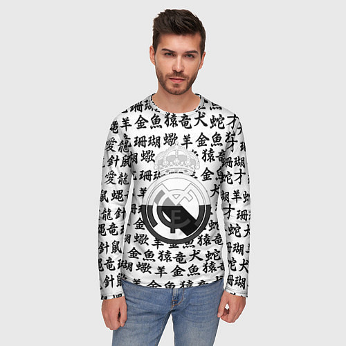 Мужской лонгслив Реал Мадрид япония символы / 3D-принт – фото 3