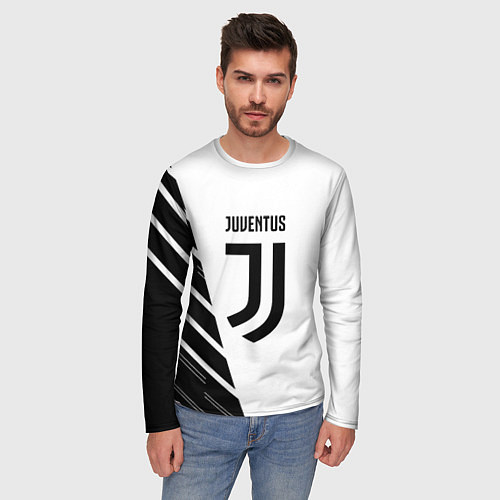 Мужской лонгслив Ювентус полосы геометрия текстура / 3D-принт – фото 3
