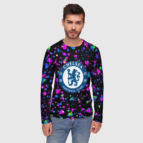 Мужской лонгслив Челси неоновые краски / 3D-принт – фото 3