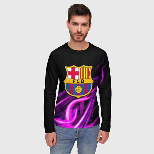 Мужской лонгслив Барселона неоновый огонь текстура / 3D-принт – фото 3