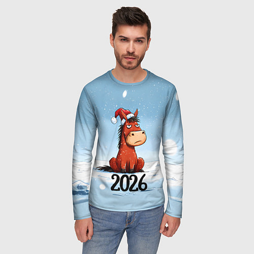 Мужской лонгслив Сердитая лошадка 2026 / 3D-принт – фото 3