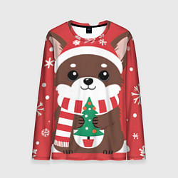 Лонгслив мужской Новогодний пес с елочкой, цвет: 3D-принт