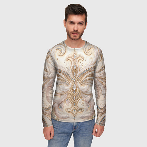 Мужской лонгслив Перламутровый орнамент с перьями / 3D-принт – фото 3