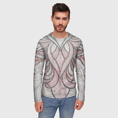 Мужской лонгслив Нежно розовый орнамент из перьев / 3D-принт – фото 3