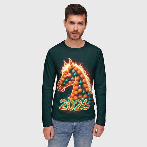 Мужской лонгслив Праздничная лошадь 2026 / 3D-принт – фото 3
